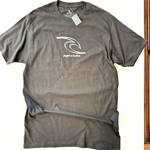RIP CURL Men’s Ultra Thin T Shirt Black w/ Aqua Wave Logo NWT Medium